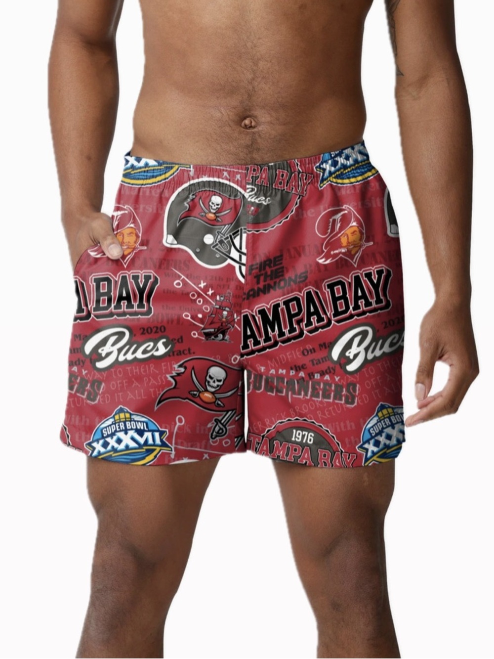MENS 2XL FOCO NFL OFFICIAL TAMPA BAY BUCCANEERS LOGO RISH SWIMMING TRUNK